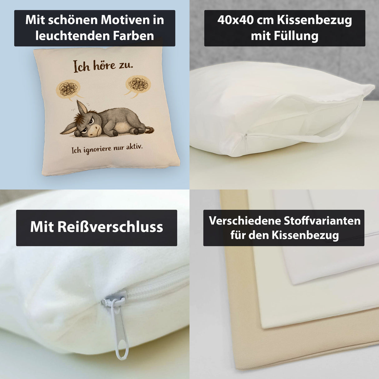 Eddi Esel Ich höre zu Ich ignoriere nur aktiv Kissen für Morgenmuffel