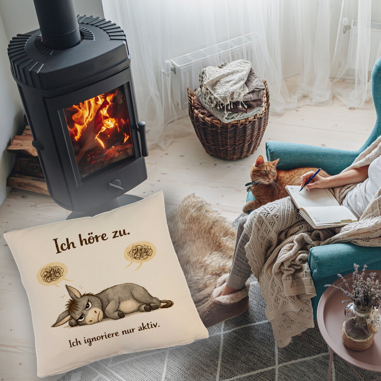 Eddi Esel Ich höre zu Ich ignoriere nur aktiv Kissen für Morgenmuffel