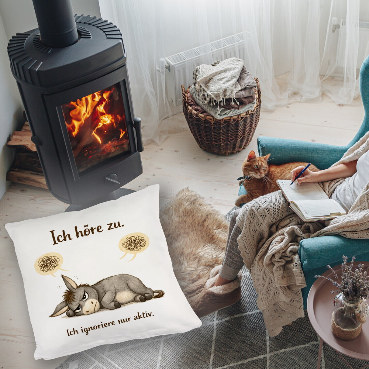 Eddi Esel Ich höre zu Ich ignoriere nur aktiv Kissen für Morgenmuffel