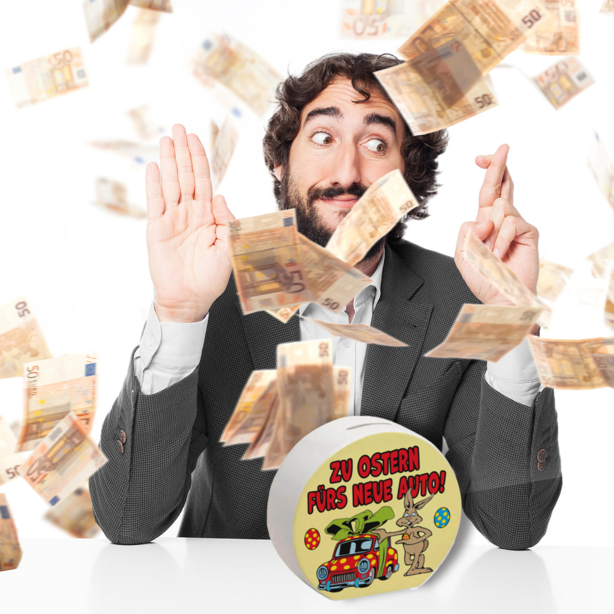 Osterhase Spardose mit Spruch: Zu Ostern fürs neue Auto!