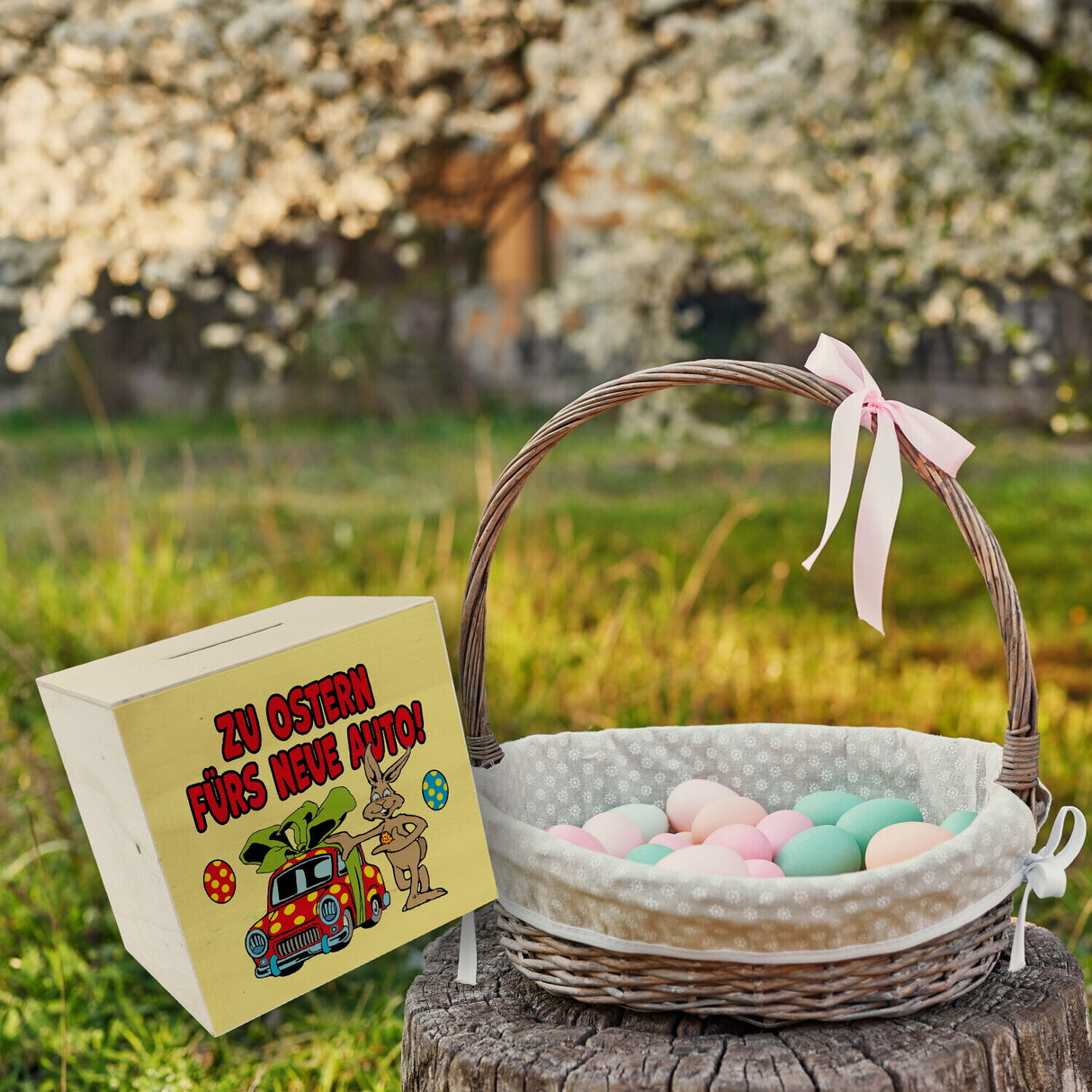 Osterhase Spardose mit Spruch: Zu Ostern fürs neue Auto!