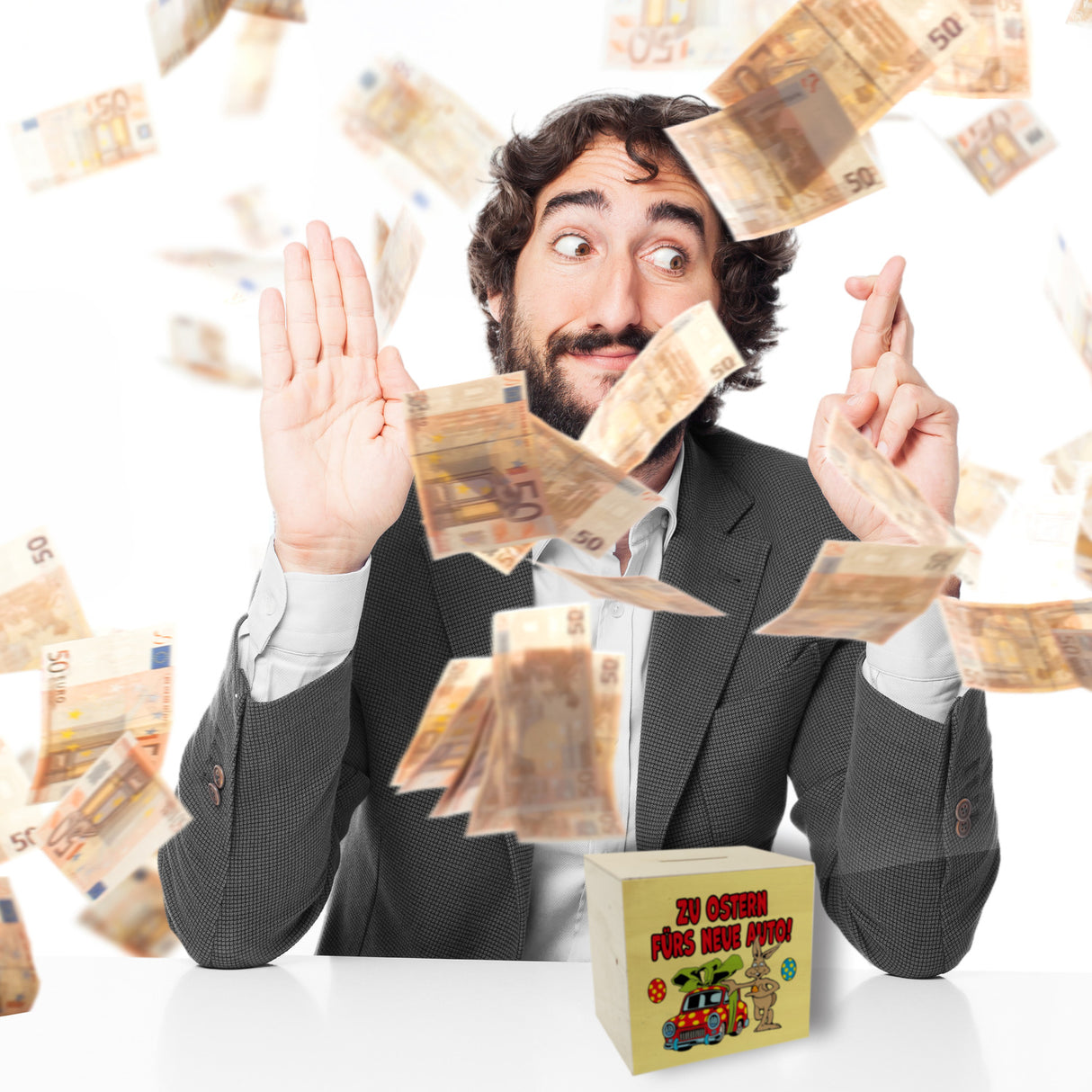 Osterhase Spardose mit Spruch: Zu Ostern fürs neue Auto!