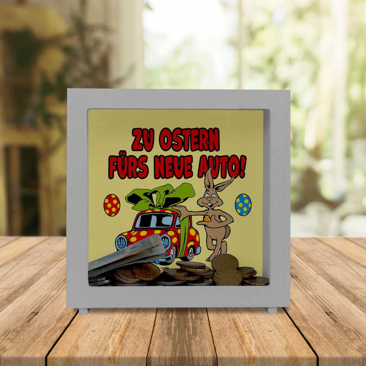 Osterhase Spardose mit Spruch: Zu Ostern fürs neue Auto!