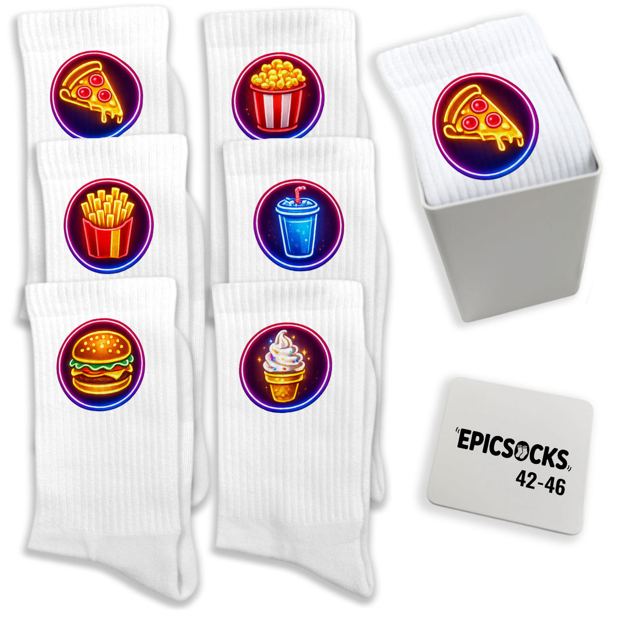 epicsocks Neon Fast Food Fiesta Socken in 37-41 im 6er Set in Geschenkdose im 6er Set in Geschenkbox