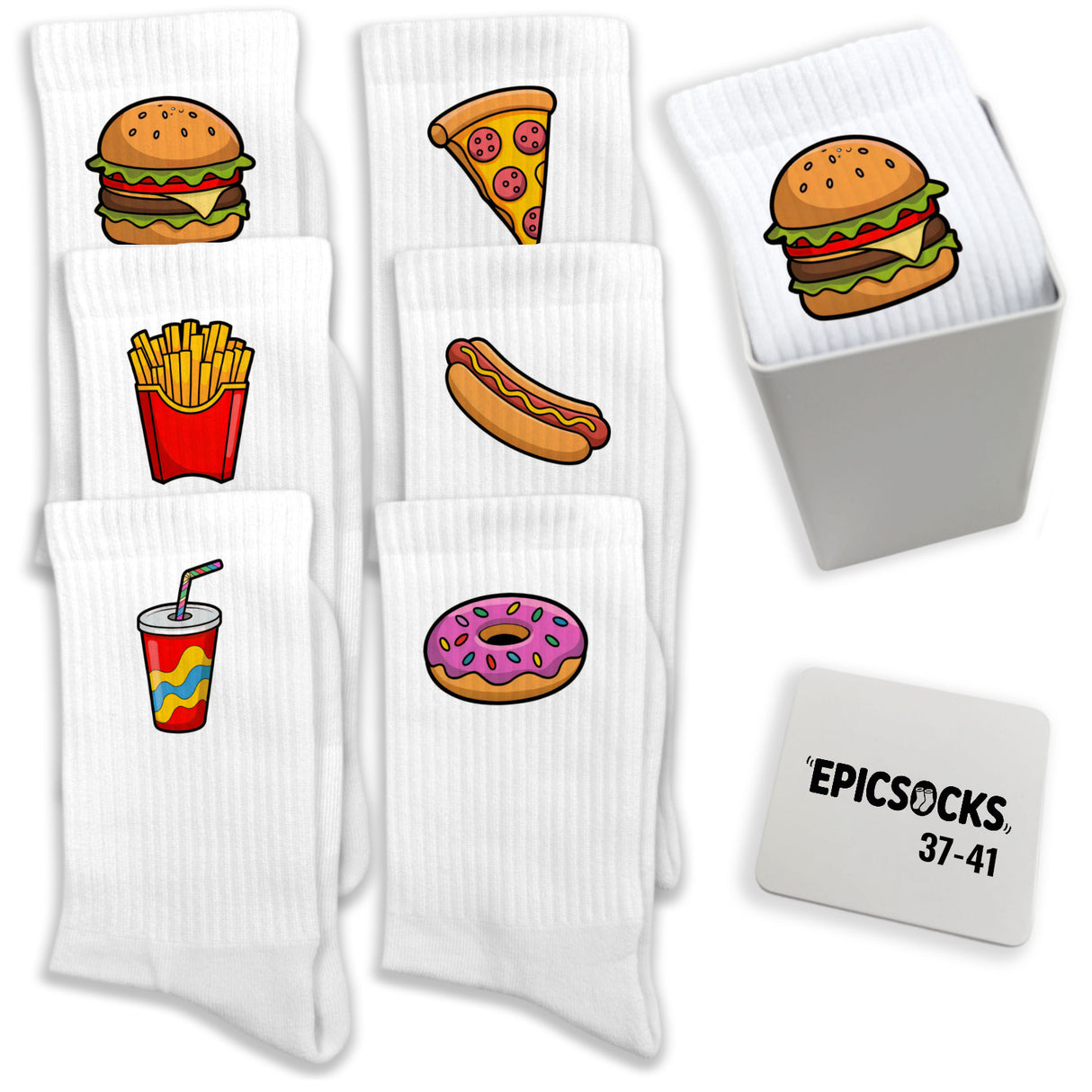 epicsocks Fast Food Fun Socken in 37-41 im 6er Set in Geschenkdose im 6er Set in Geschenkbox
