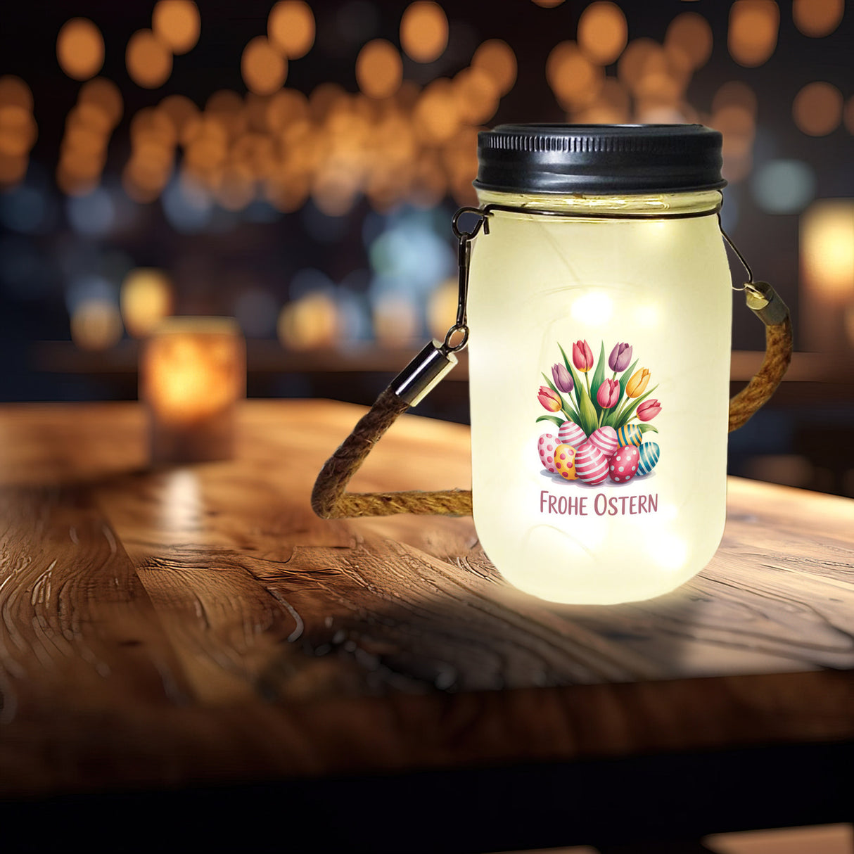 Tulpen und Ostereier Frohe Ostern Solarlicht