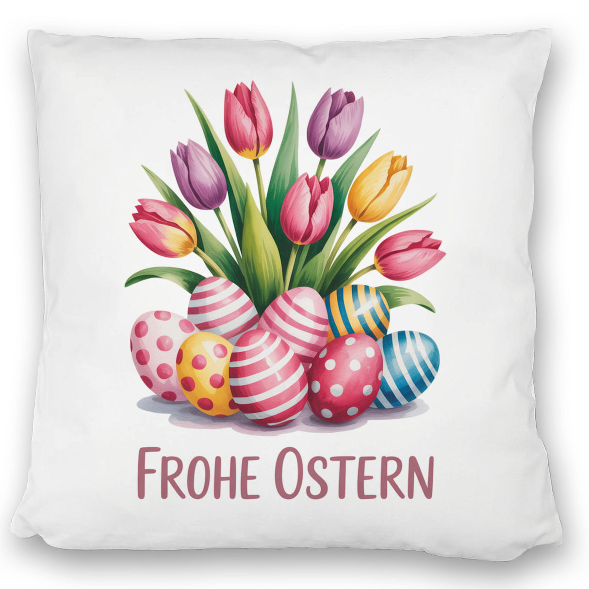 Tulpen und Ostereier Frohe Ostern Kissen