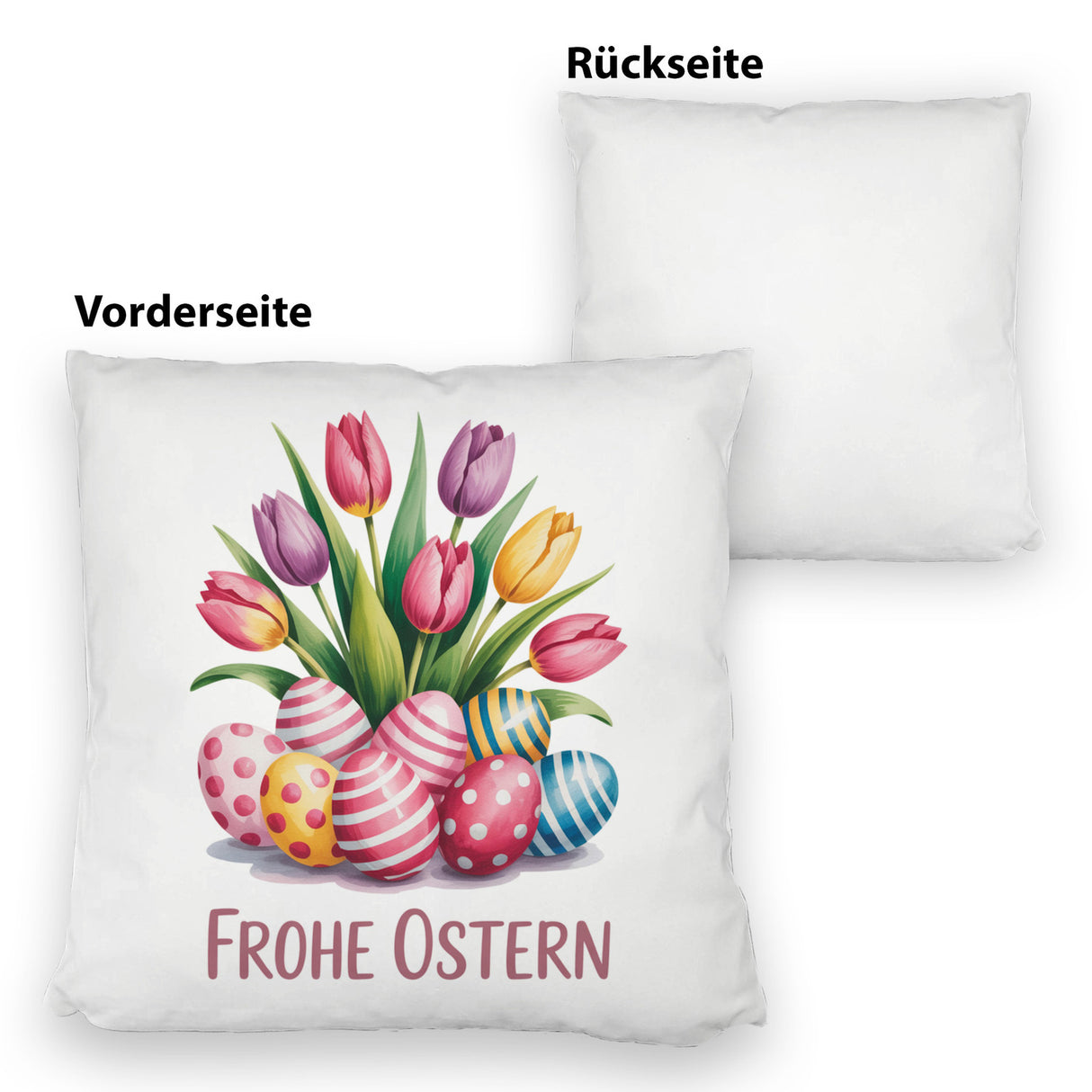 Tulpen und Ostereier Frohe Ostern Kissen