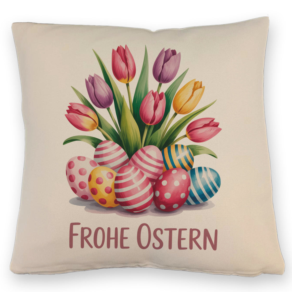 Tulpen und Ostereier Frohe Ostern Kissen