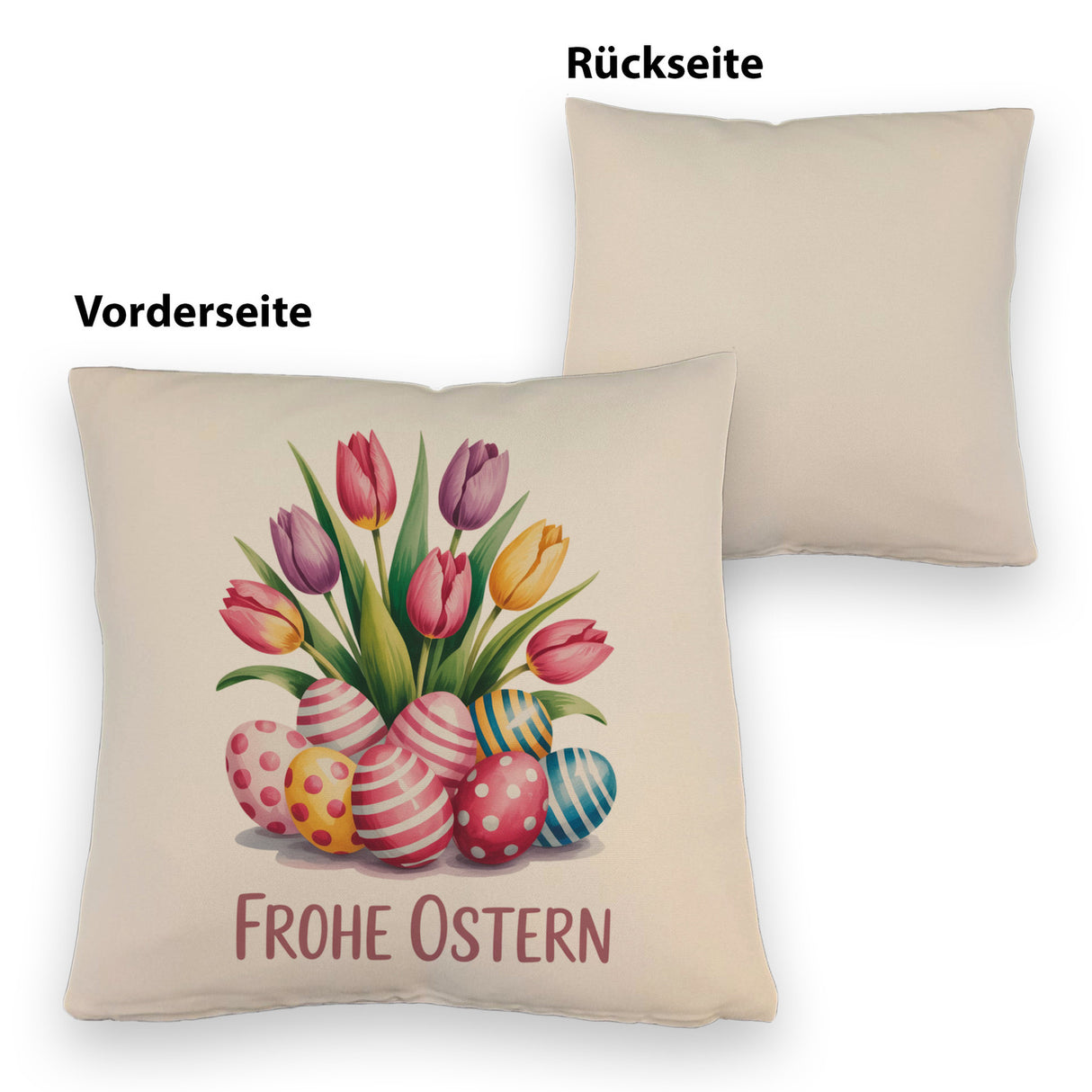 Tulpen und Ostereier Frohe Ostern Kissen