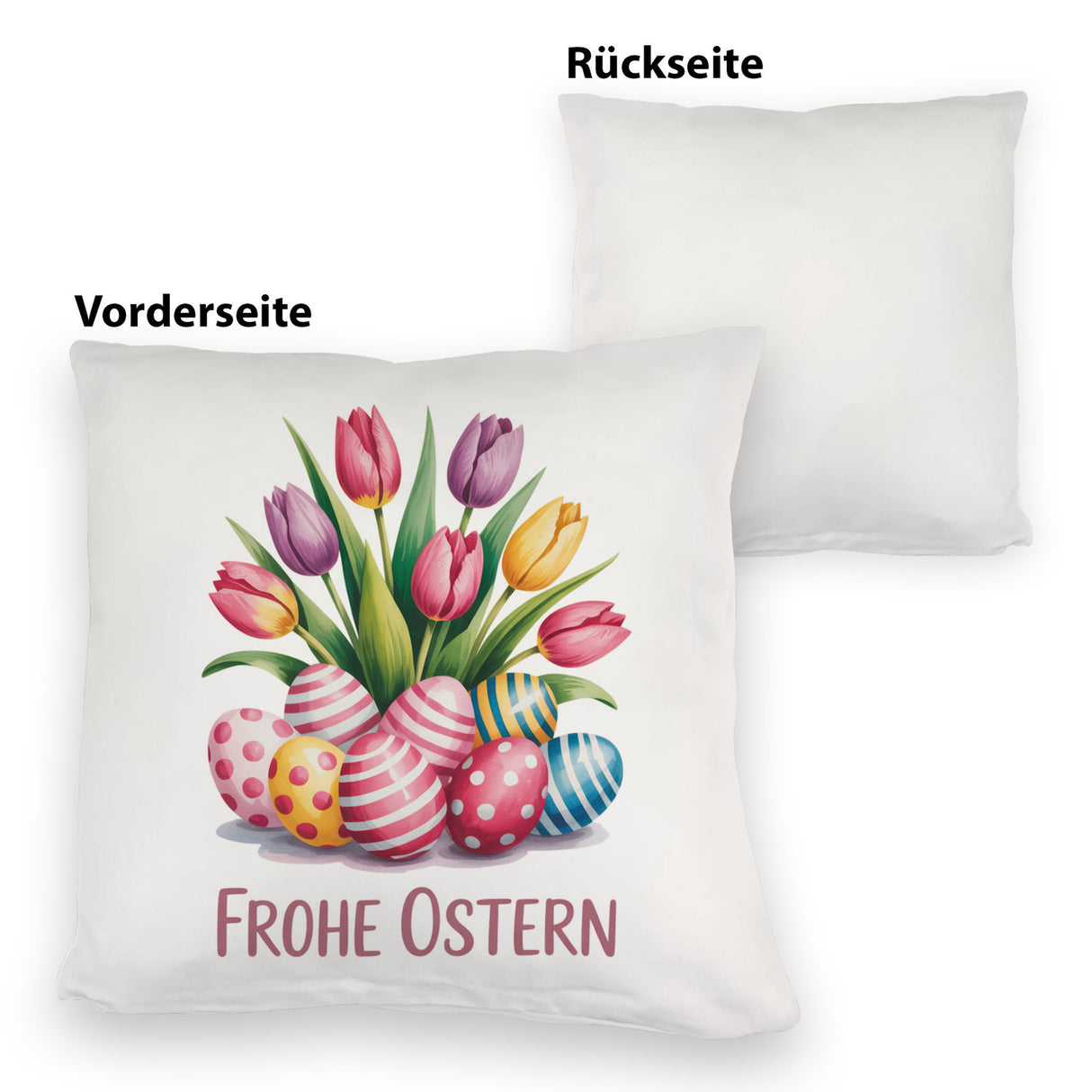 Tulpen und Ostereier Frohe Ostern Kissen