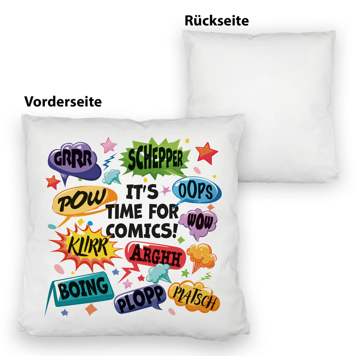 Comic Kissen mit Spruch: Comics time: POW, WOW, BOING!