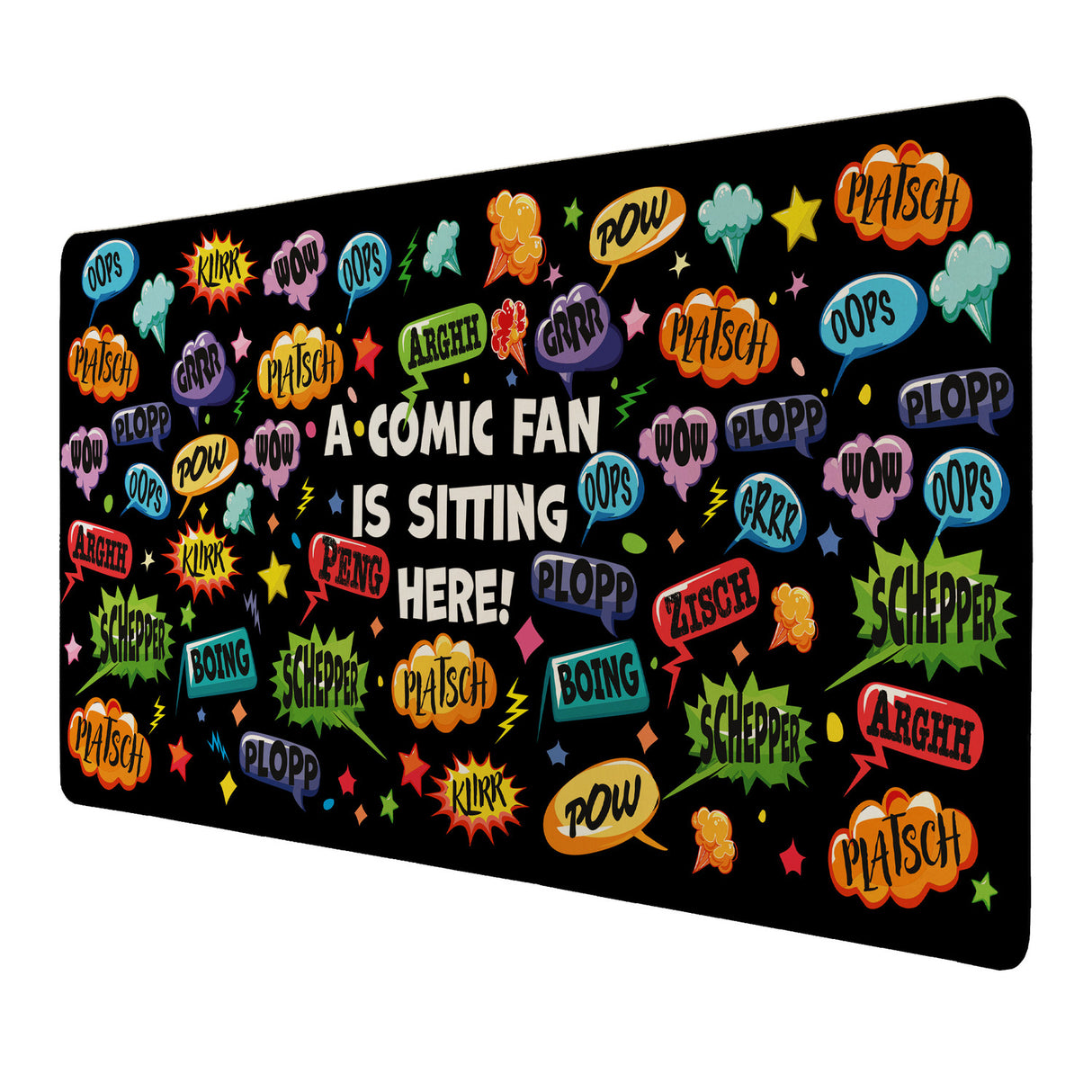 Comic Schreibtischunterlage 69x31cm XXL Mauspad mit Spruch: Comic Fan is sitting here!