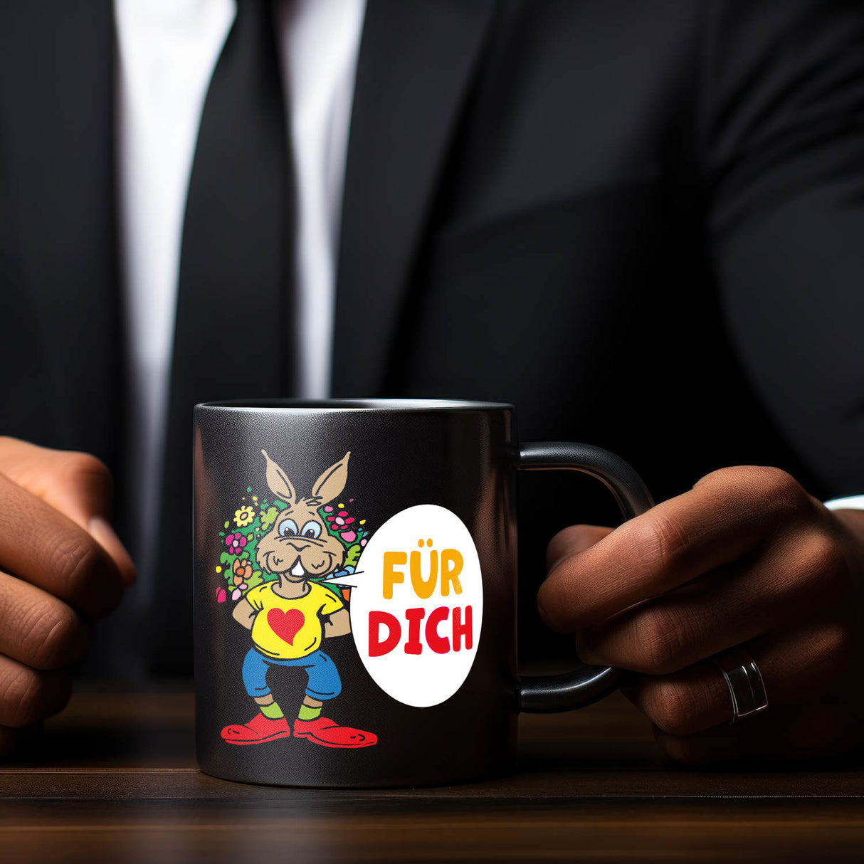 Osterhase Tasse in Schwarz mit Spruch: Für dich