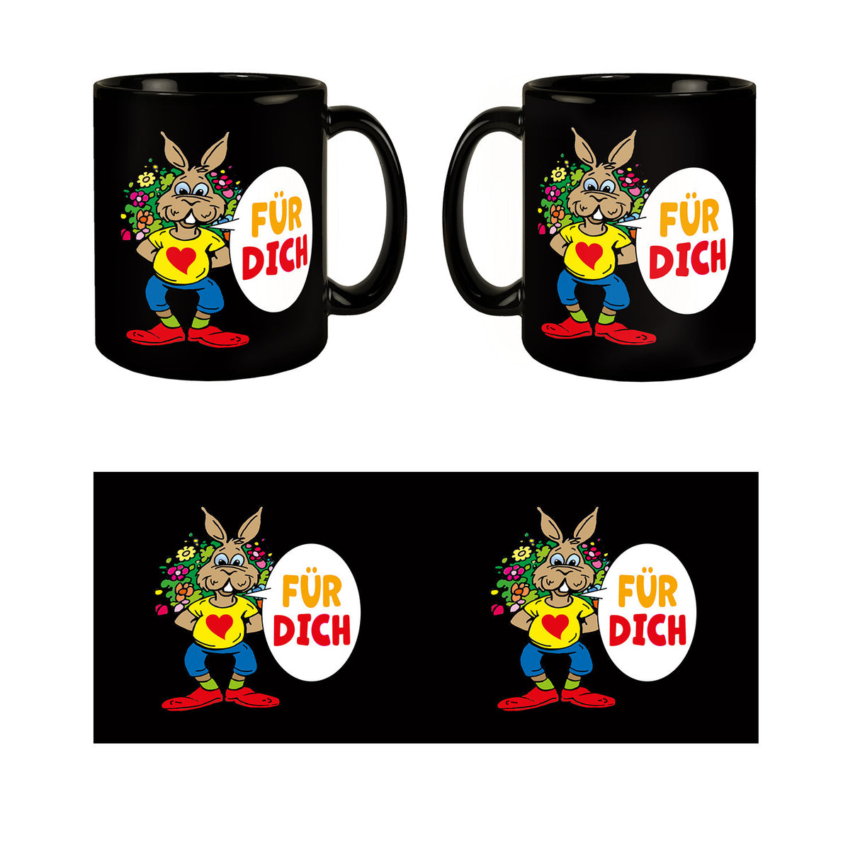 Osterhase Tasse in Schwarz mit Spruch: Für dich