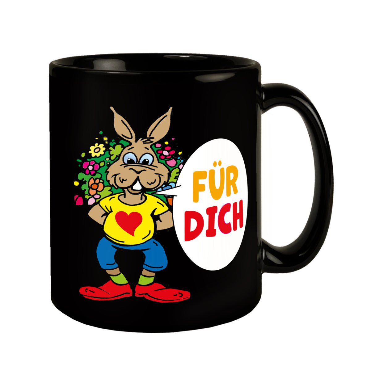 Osterhase Tasse in Schwarz mit Spruch: Für dich