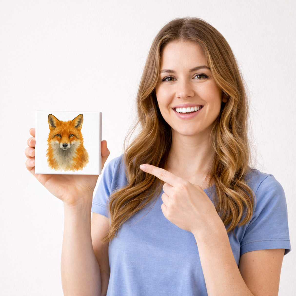 Wildes Herz Fuchskopf Aquarell Holzbild in 10x10 cm zum Stellen oder Aufhängen