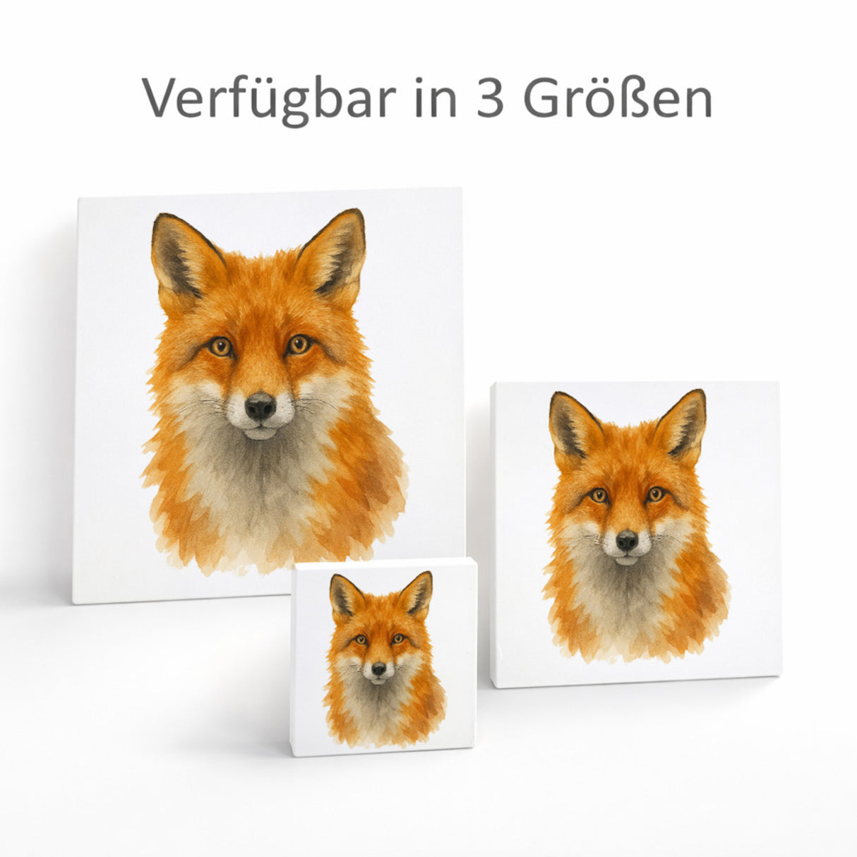 Wildes Herz Fuchskopf Aquarell Holzbild in 10x10 cm zum Stellen oder Aufhängen