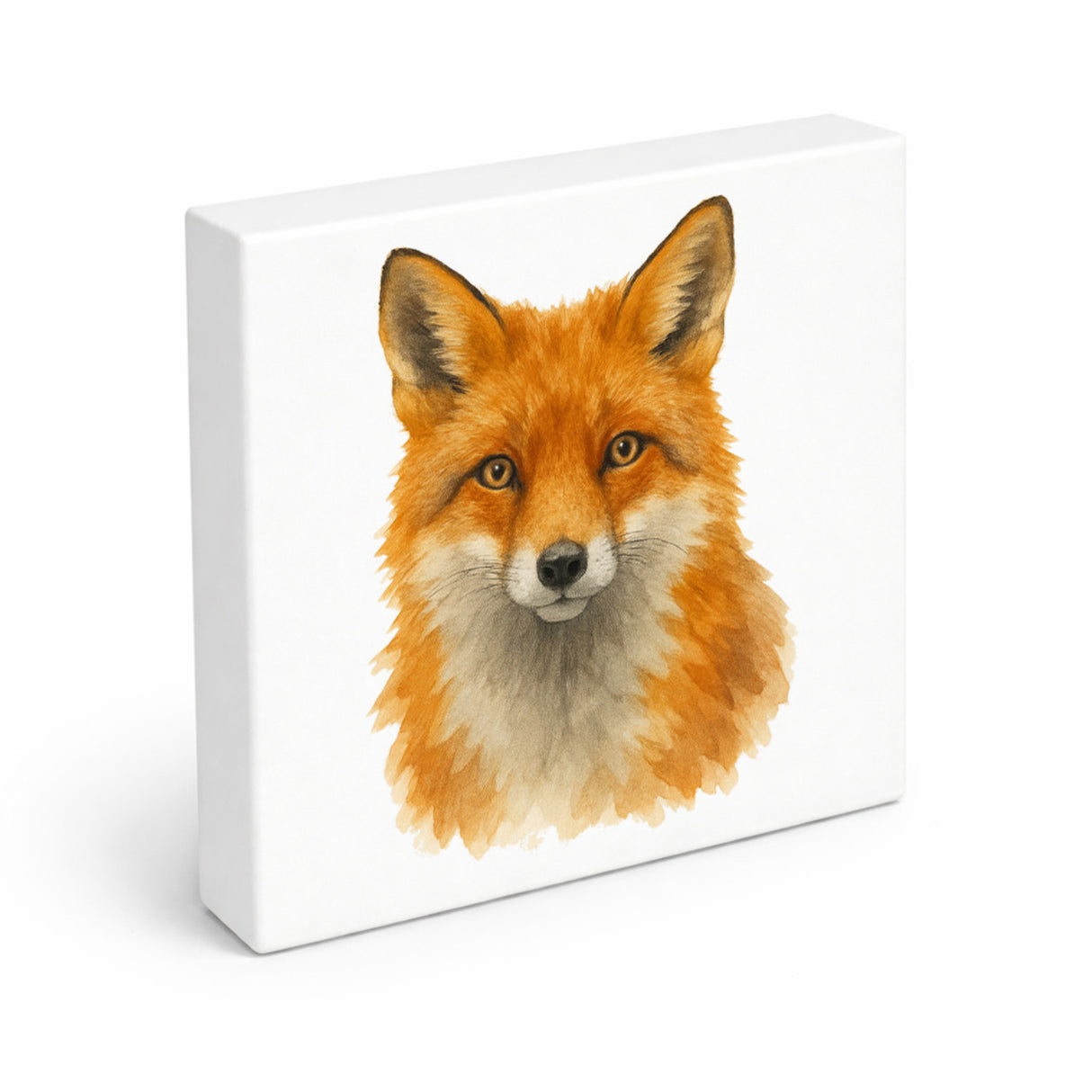 Wildes Herz Fuchskopf Aquarell Holzbild in 10x10 cm zum Stellen oder Aufhängen
