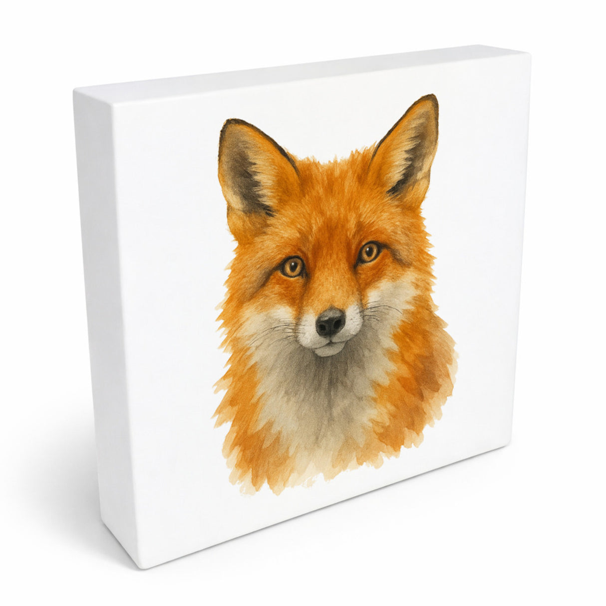 Wildes Herz Fuchskopf Aquarell Holzbild in 10x10 cm zum Stellen oder Aufhängen