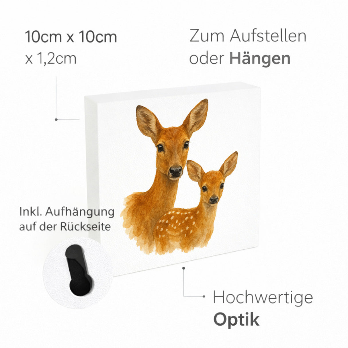 Tiere des Waldes Reh mit Kitz Holzbild in 10x10 cm zum Stellen oder Aufhängen
