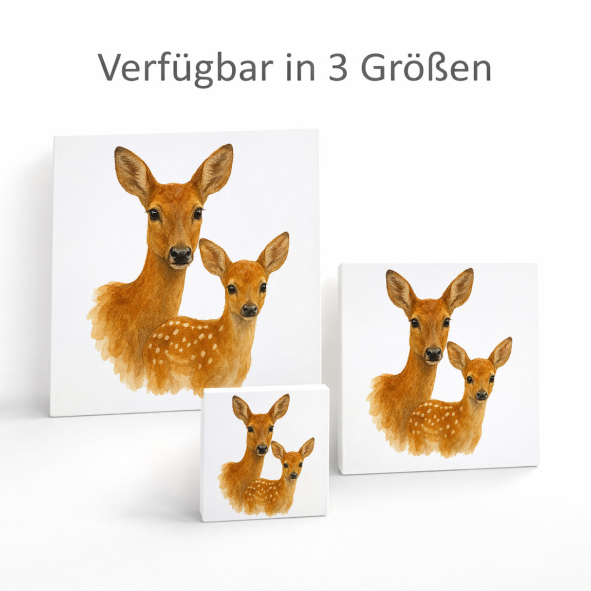 Tiere des Waldes Reh mit Kitz Holzbild in 10x10 cm zum Stellen oder Aufhängen