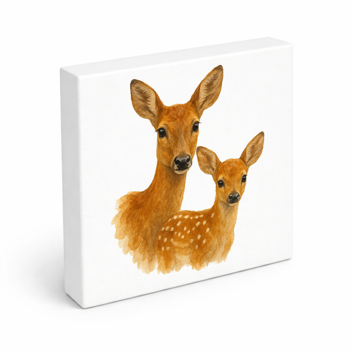 Tiere des Waldes Reh mit Kitz Holzbild in 10x10 cm zum Stellen oder Aufhängen