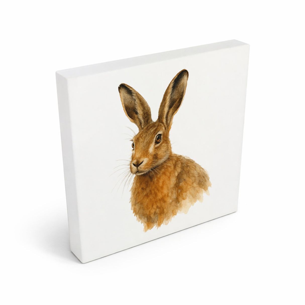 Tiere des Waldes Aquarellhase Holzbild in 10x10 cm zum Stellen oder Aufhängen