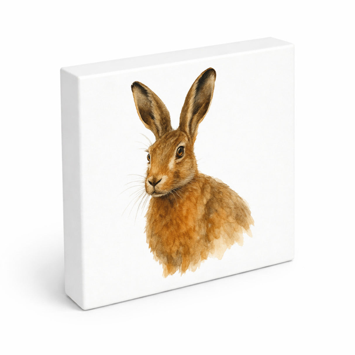 Tiere des Waldes Aquarellhase Holzbild in 10x10 cm zum Stellen oder Aufhängen