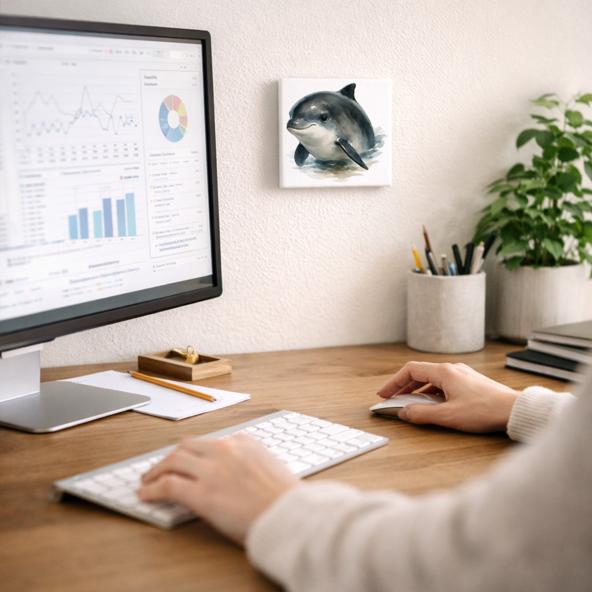 Wasserleben Delfin Aquarell Holzbild in 10x10 cm zum Stellen oder Aufhängen