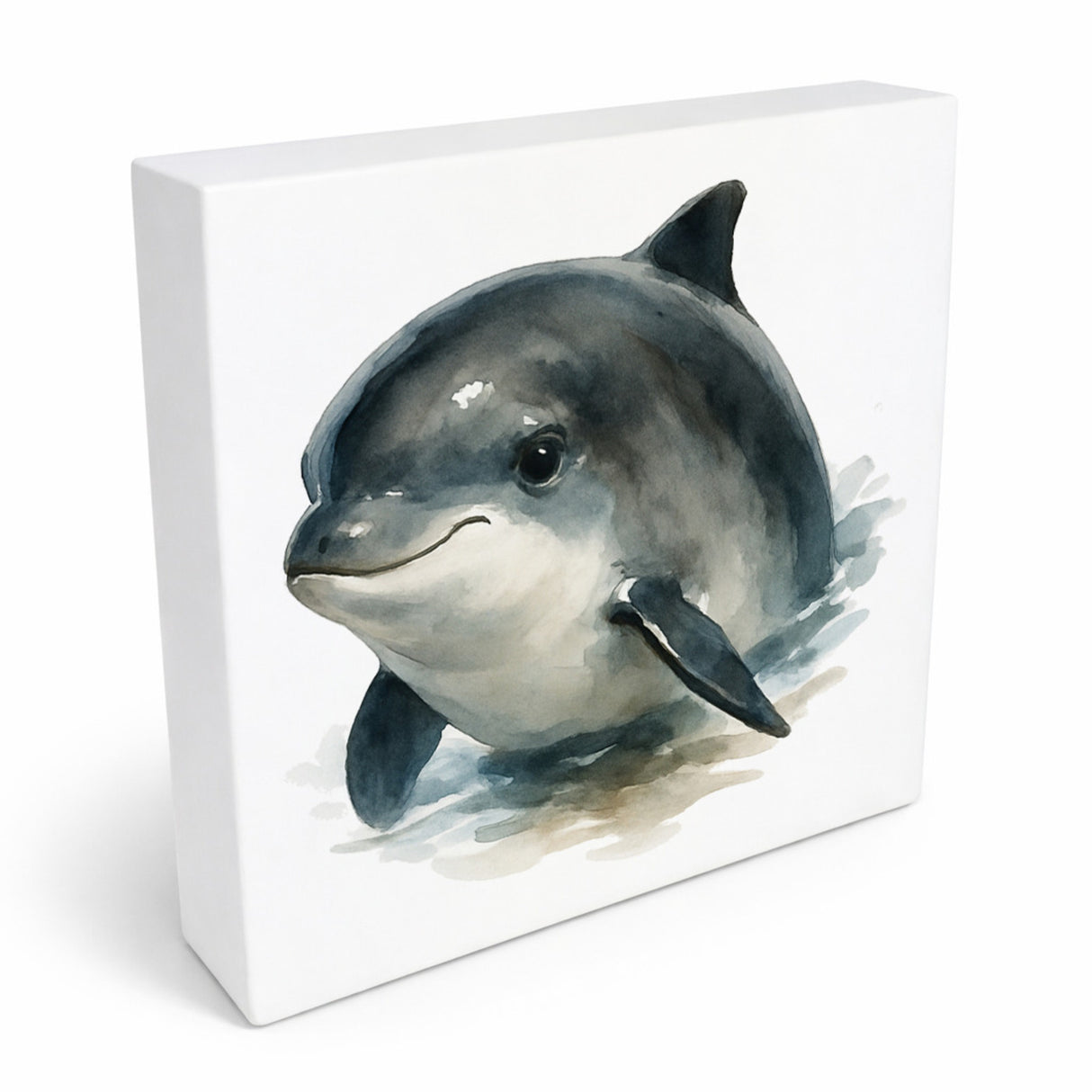 Wasserleben Delfin Aquarell Holzbild in 10x10 cm zum Stellen oder Aufhängen