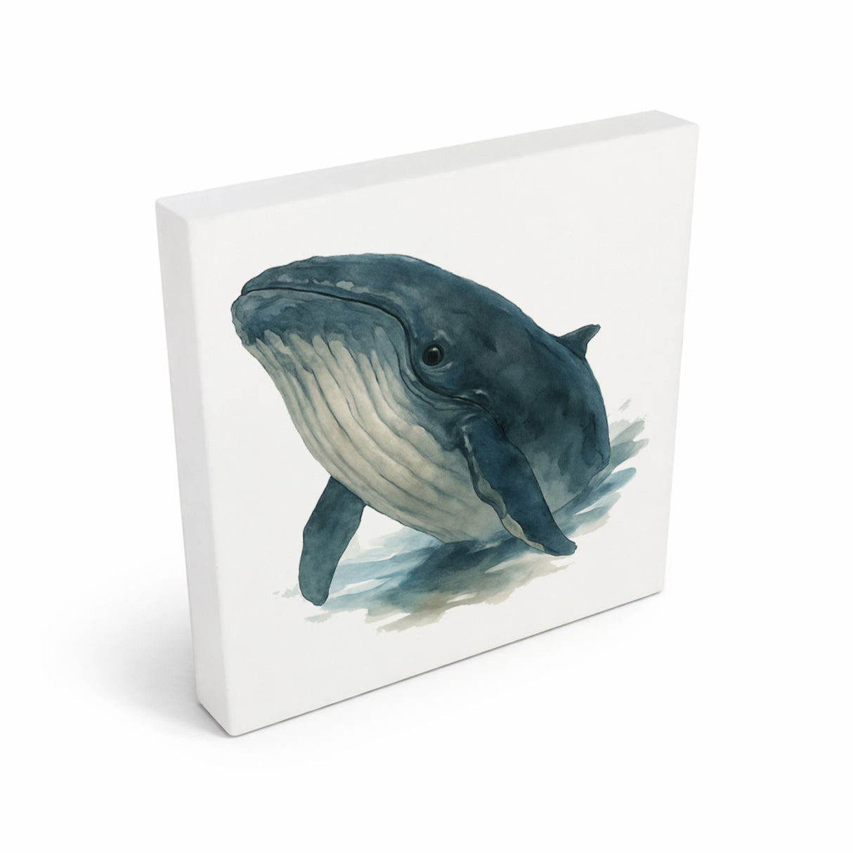Wasserleben Wal Aquarell Holzbild in 10x10 cm zum Stellen oder Aufhängen
