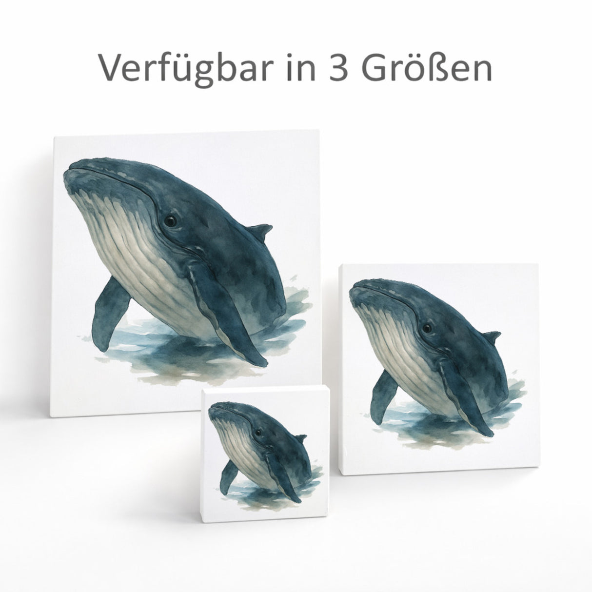 Wasserleben Wal Aquarell Holzbild in 10x10 cm zum Stellen oder Aufhängen