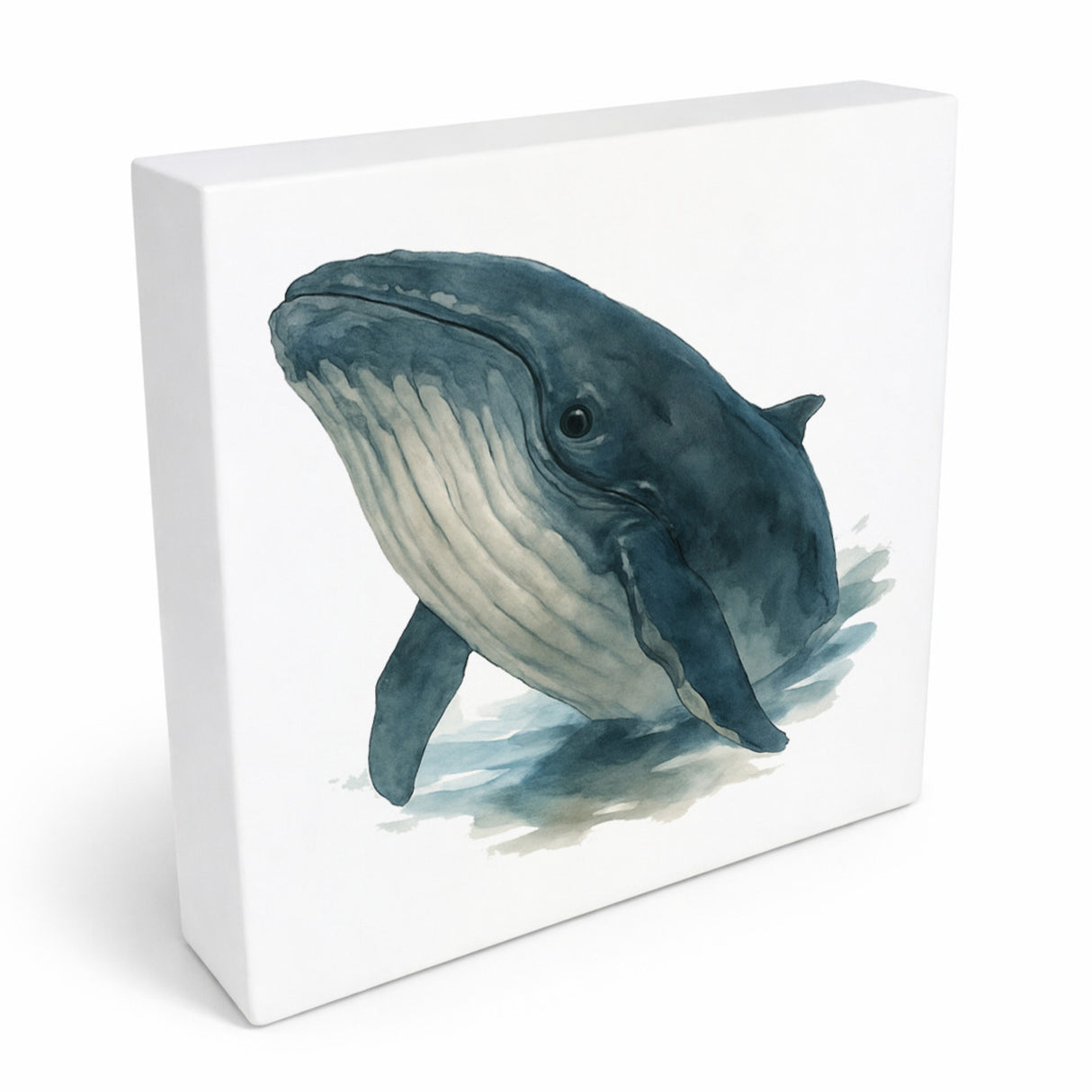 Wasserleben Wal Aquarell Holzbild in 10x10 cm zum Stellen oder Aufhängen