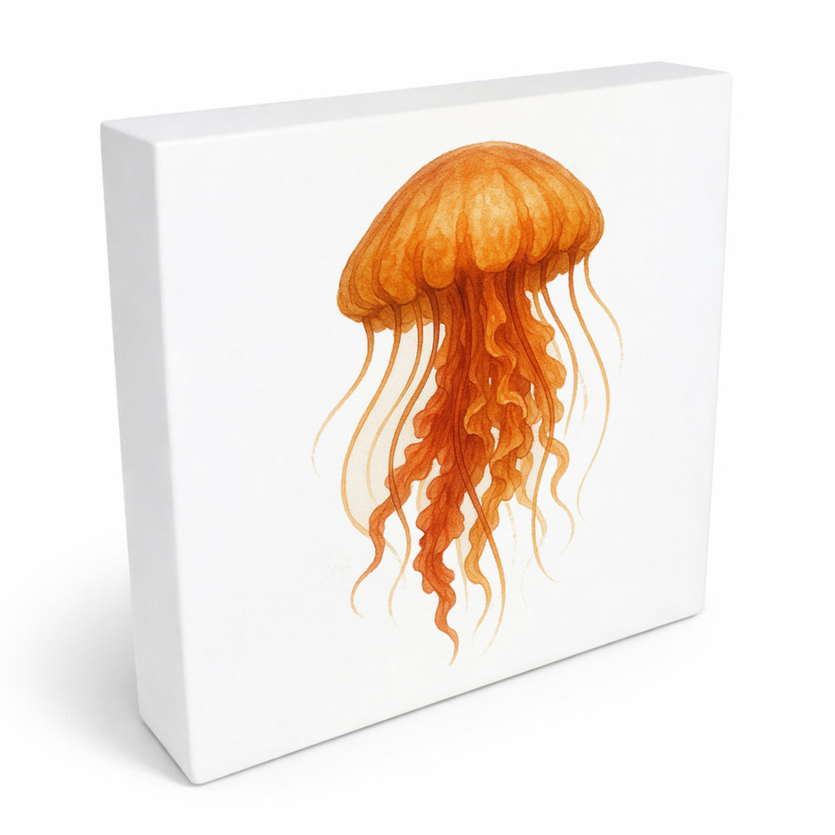 Wasserwelt Qualle Aquarell Holzbild in 10x10 cm zum Stellen oder Aufhängen
