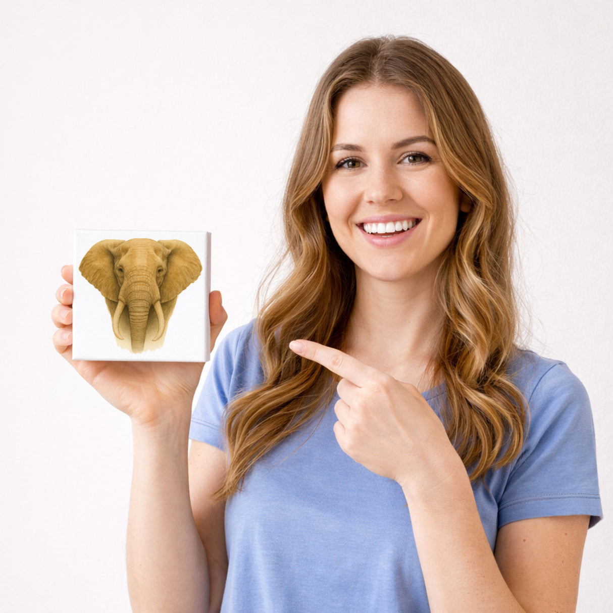 Safari Eleganz Elefantenkopf Holzbild in 10x10 cm zum Stellen oder Aufhängen