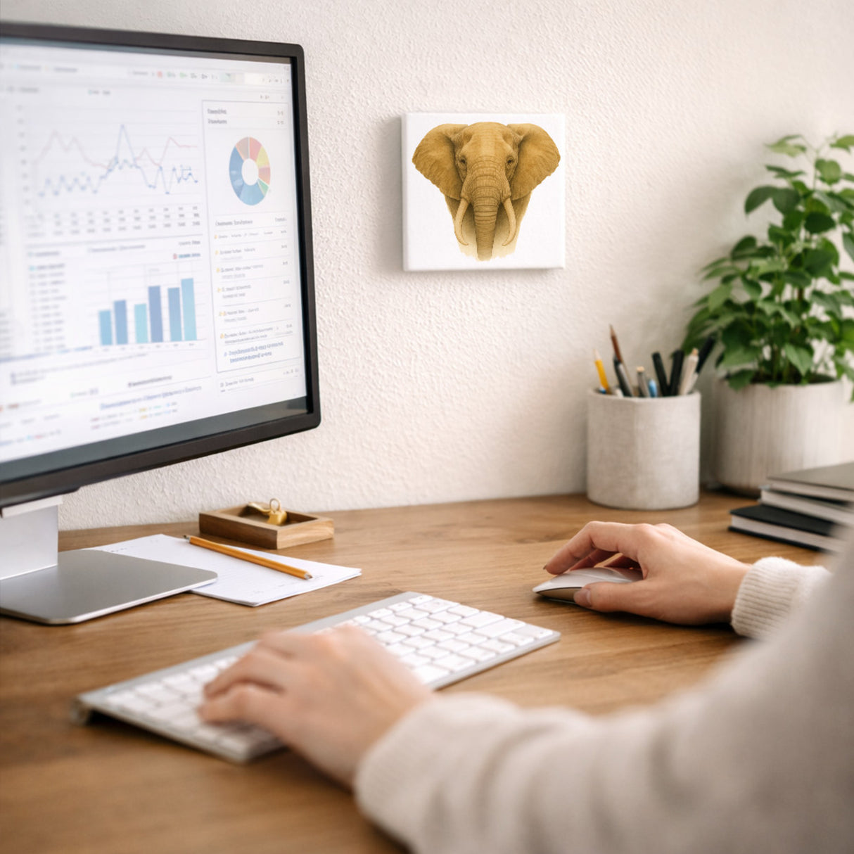 Safari Eleganz Elefantenkopf Holzbild in 10x10 cm zum Stellen oder Aufhängen