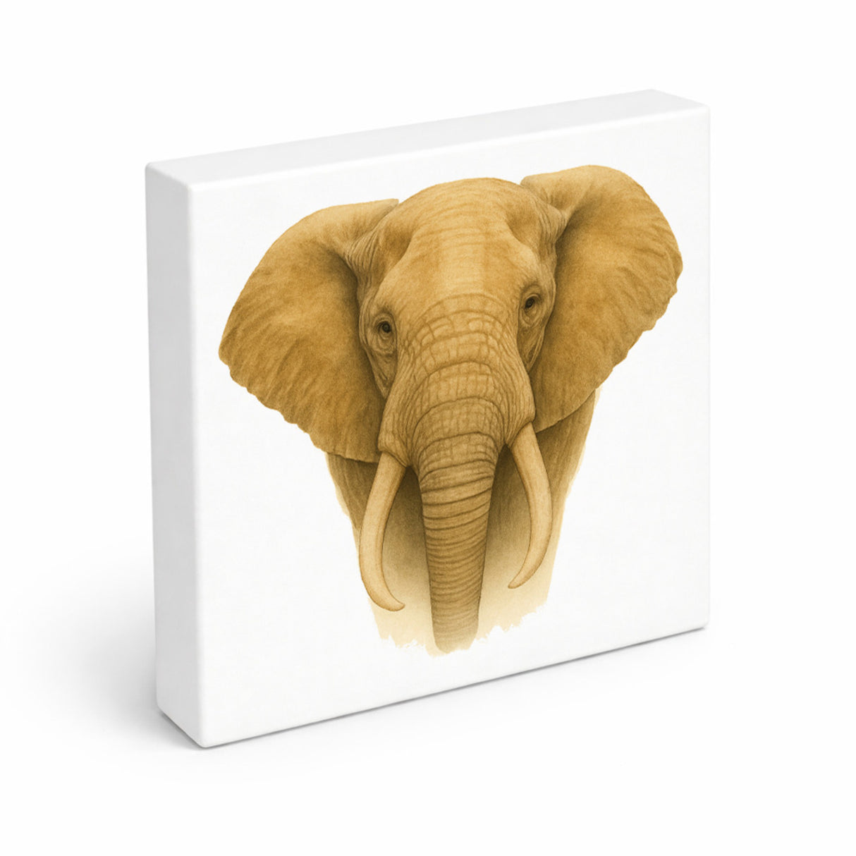 Safari Eleganz Elefantenkopf Holzbild in 10x10 cm zum Stellen oder Aufhängen