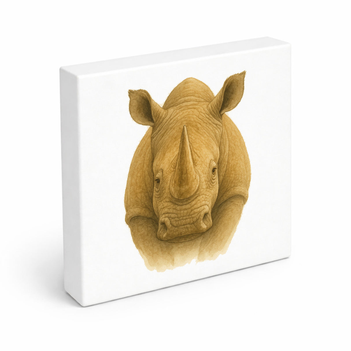 Safari Eleganz Nashorn Kopf Holzbild in 10x10 cm zum Stellen oder Aufhängen