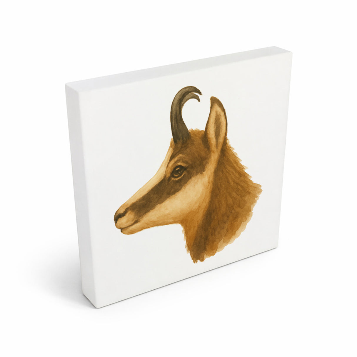 Gipfelliebe Gämse Kopf Holzbild in 10x10 cm zum Stellen oder Aufhängen