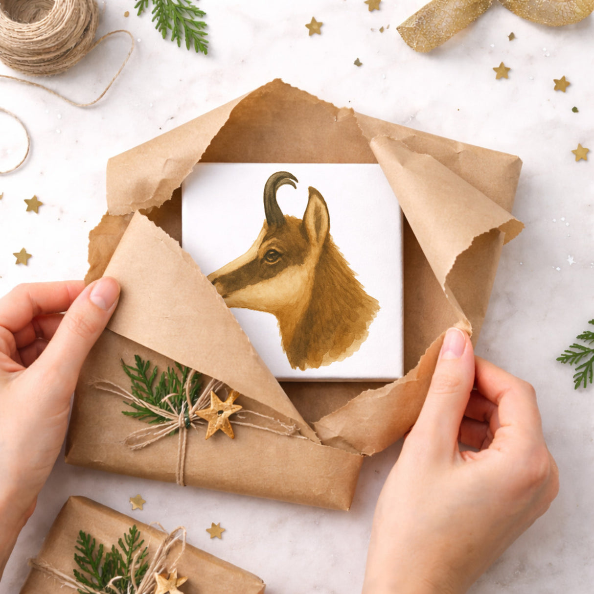 Gipfelliebe Gämse Kopf Holzbild in 10x10 cm zum Stellen oder Aufhängen