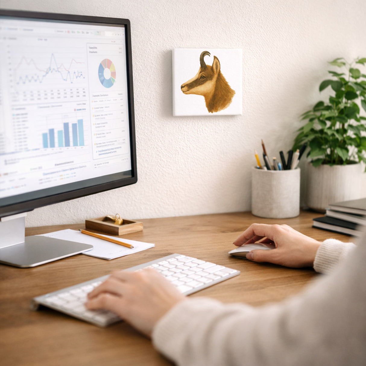 Gipfelliebe Gämse Kopf Holzbild in 10x10 cm zum Stellen oder Aufhängen