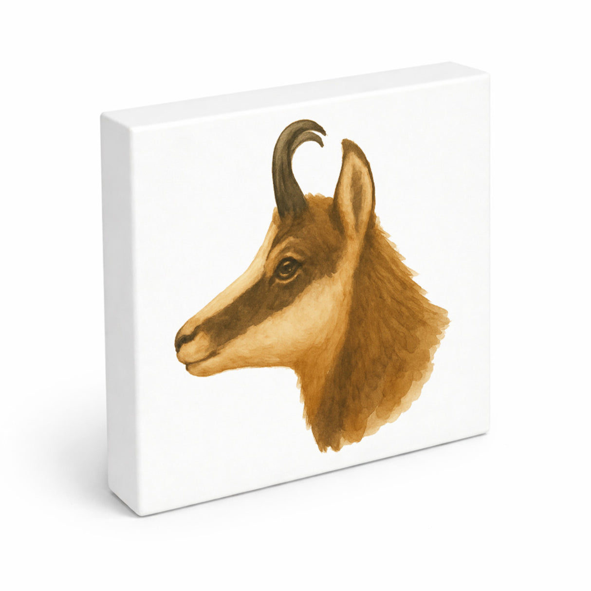 Gipfelliebe Gämse Kopf Holzbild in 10x10 cm zum Stellen oder Aufhängen