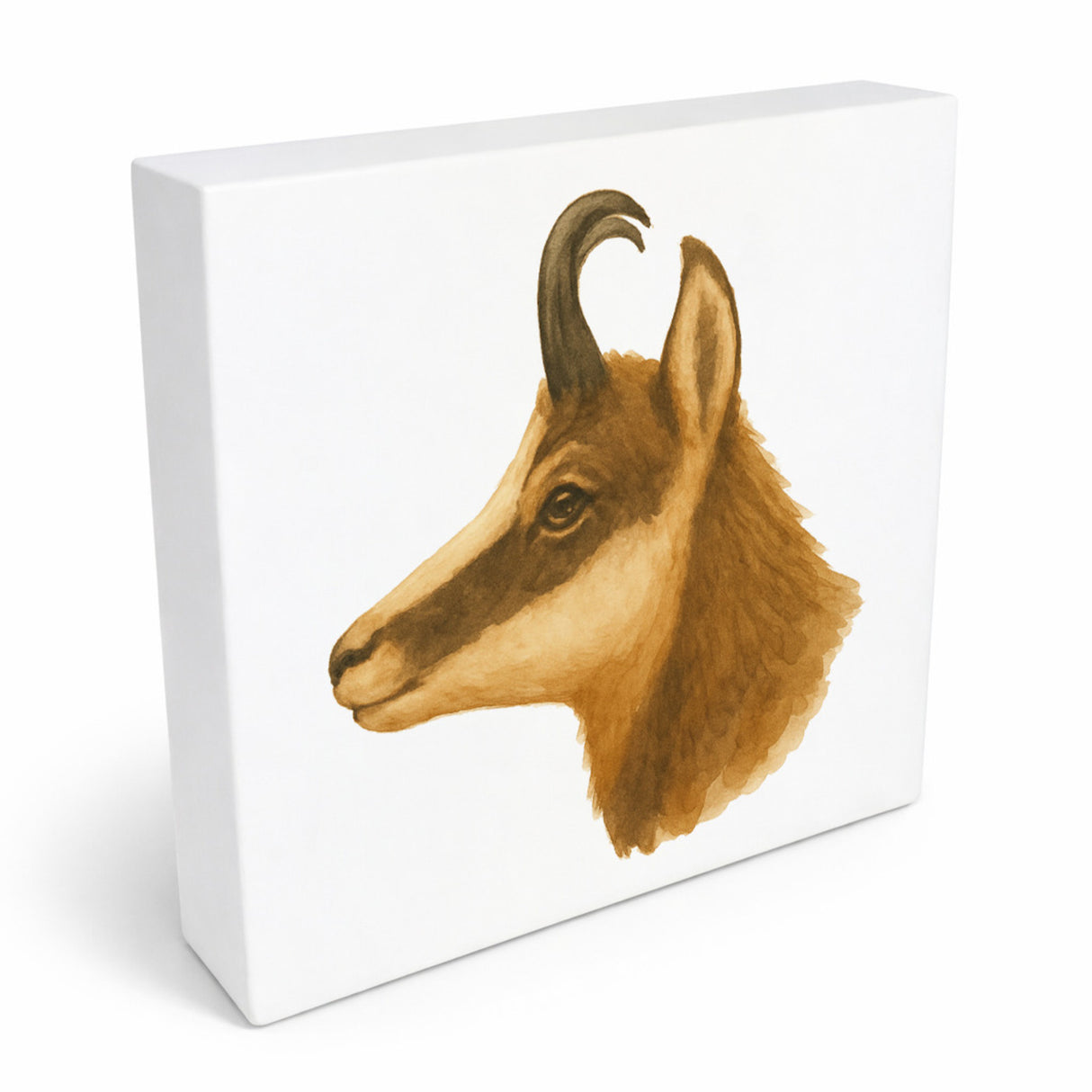 Gipfelliebe Gämse Kopf Holzbild in 10x10 cm zum Stellen oder Aufhängen