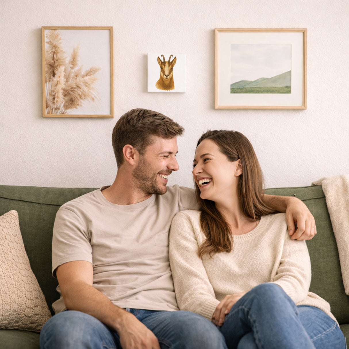 Gipfelliebe Gämse Portrait Holzbild in 10x10 cm zum Stellen oder Aufhängen