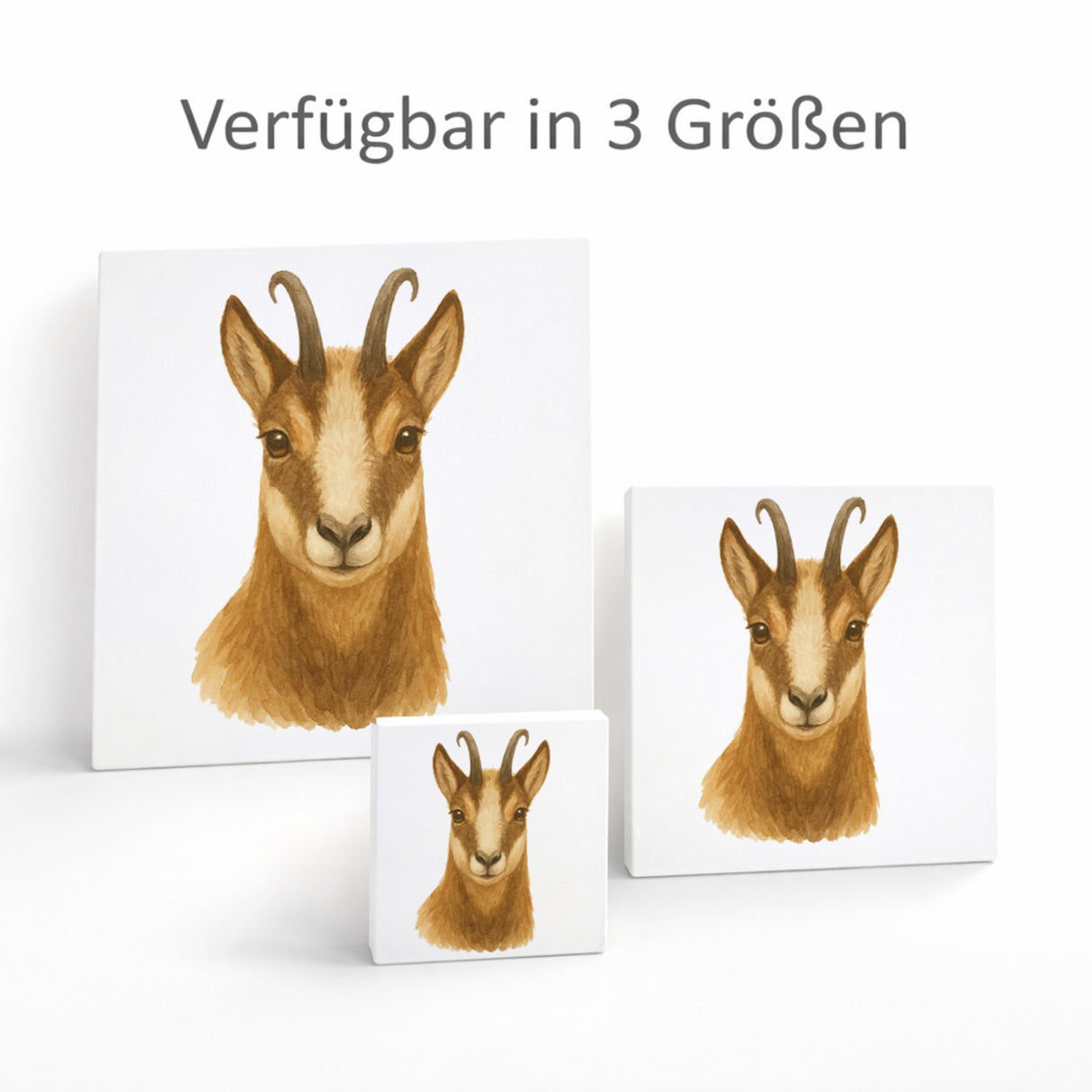 Gipfelliebe Gämse Portrait Holzbild in 10x10 cm zum Stellen oder Aufhängen