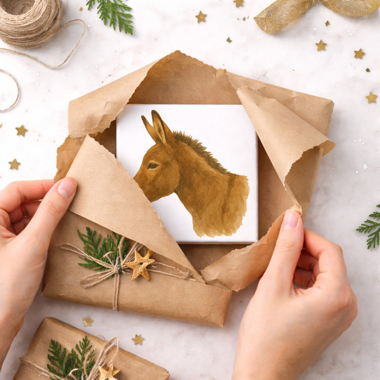 Eselmomente Eselkopf Aquarell Holzbild in 10x10 cm zum Stellen oder Aufhängen