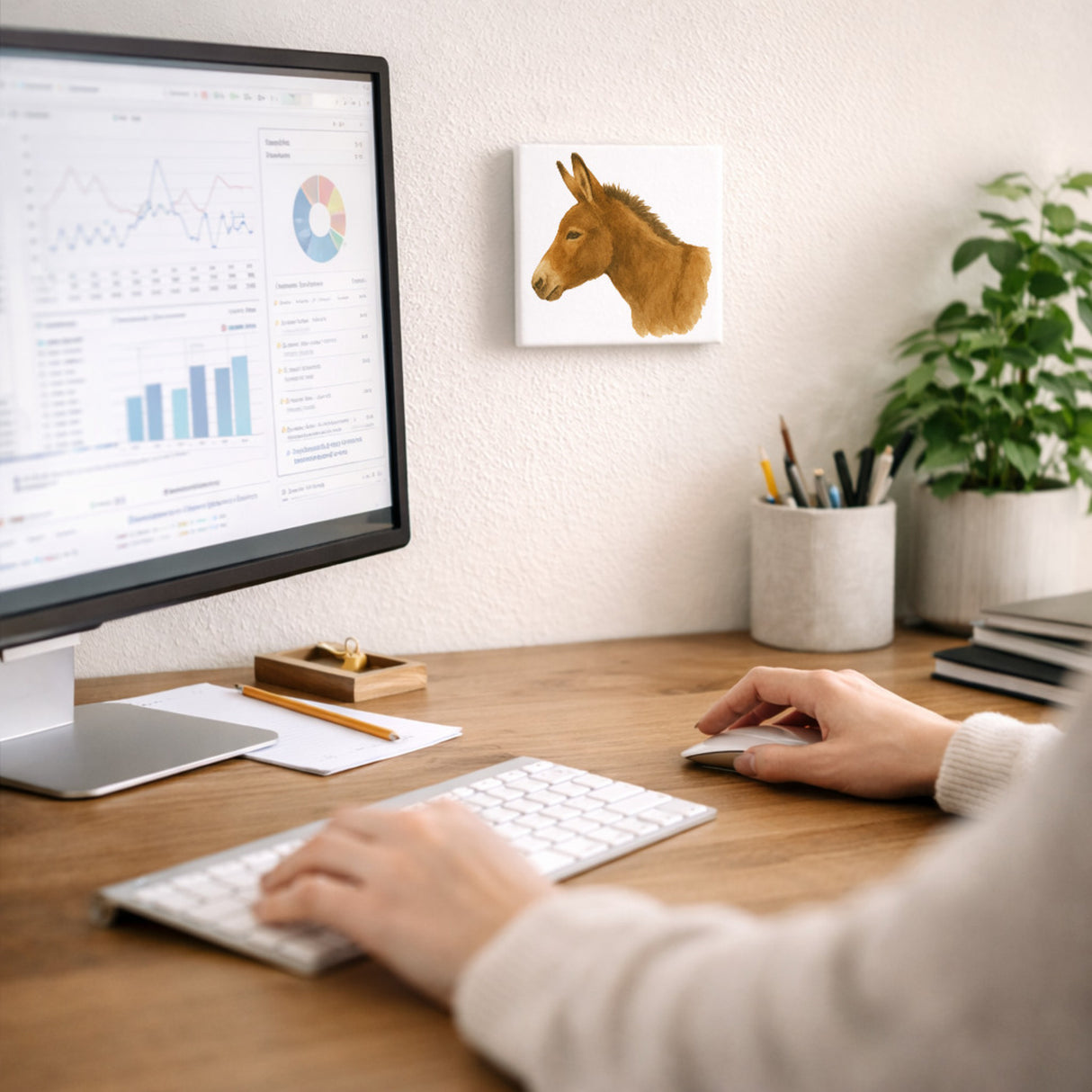 Eselmomente Eselkopf Aquarell Holzbild in 10x10 cm zum Stellen oder Aufhängen