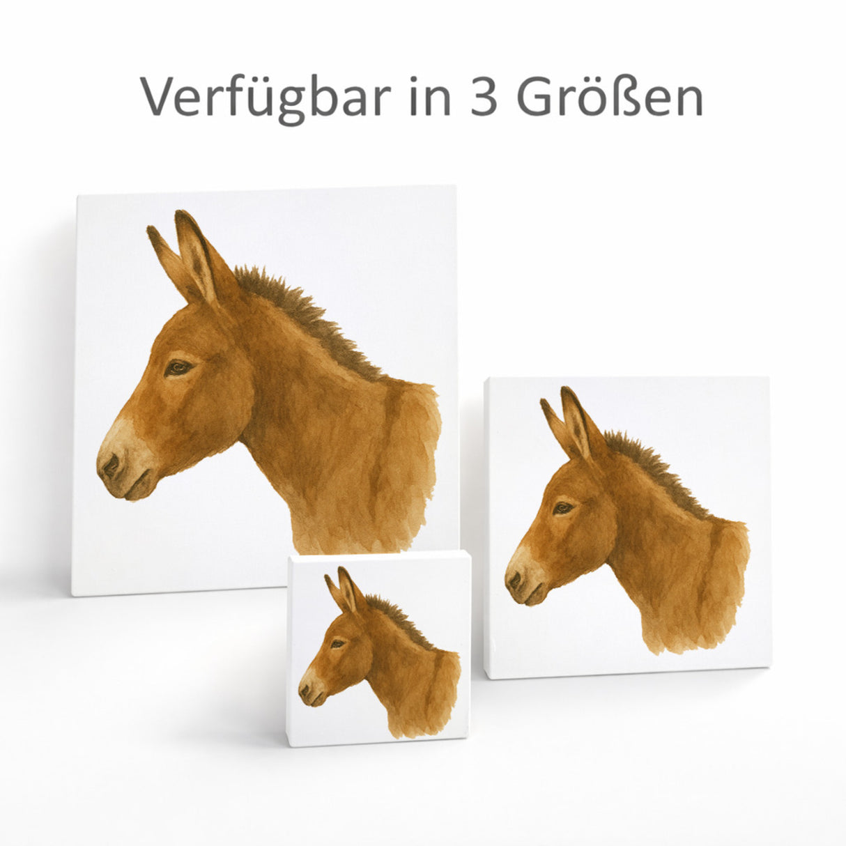 Eselmomente Eselkopf Aquarell Holzbild in 10x10 cm zum Stellen oder Aufhängen