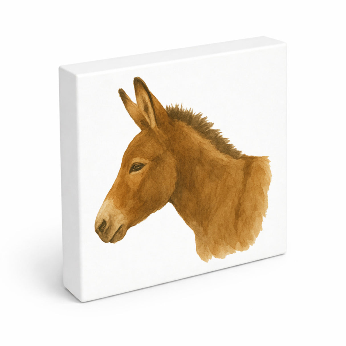 Eselmomente Eselkopf Aquarell Holzbild in 10x10 cm zum Stellen oder Aufhängen